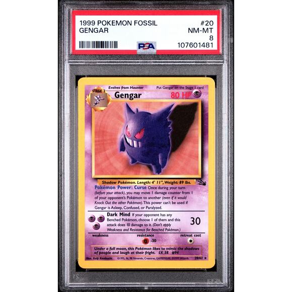 PSA 8 NM-MT Gengar 20/64 Pokémon 1999 Fossil Unlimited Non Holo Rare (CGC/BGS)